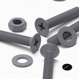 20x Grey PP Countersunk Plastic Screws & Bolts M4 x 20 mm, Nuts & Washers