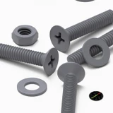 20x Grey PP Countersunk Plastic Screws & Bolts M4 x 20 mm, Nuts & Washers