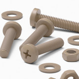 5x Natural PEEK Pan Head Plastic Screws & Bolts M4 x 20 mm, Nuts & Washers