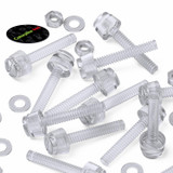 60x Clear Acrylic Slotted Knurled Thumbscrews M3 x 20 mm, Nuts & Washers