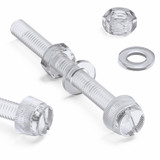 60x Clear Acrylic Slotted Knurled Thumbscrews M6 x 60 mm, Nuts & Washers