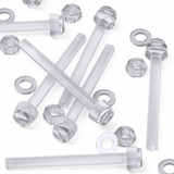 60x Clear Acrylic Slotted Knurled Thumbscrews M6 x 60 mm, Nuts & Washers