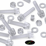 60x Clear Acrylic Slotted Knurled Thumbscrews M5 x 25 mm, Nuts & Washers