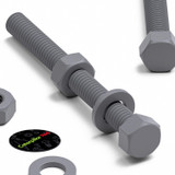 50x viti esagonali grigie in PVC M6 x 60 mm, dadi e rondelle