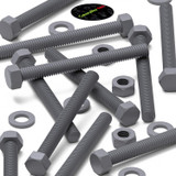 50x viti esagonali grigie in PVC M6 x 60 mm, dadi e rondelle