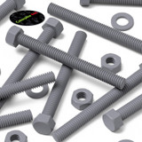 50x Grey PVC Hex Head Plastic Screws & Bolts M6 x 60 mm, Nuts & Washers