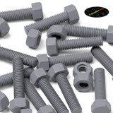 50x Grey PVC Hex Head Plastic Screws & Bolts M5 x 20 mm, Nuts & Washers