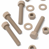 5x Natural PEEK Hex Head Plastic Screws & Bolts M12 x 65 mm, Nuts & Washers