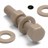 5x Natural PEEK Hex Head Plastic Screws & Bolts M12 x 65 mm, Nuts & Washers