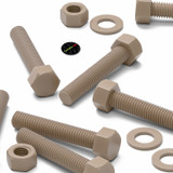 5x Natural PEEK Hex Head Plastic Screws & Bolts M12 x 65 mm, Nuts & Washers