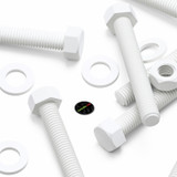 10x White PP Hex Head Plastic Screws & Bolts M10 x 75 mm, Nuts & Washers