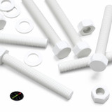 5x White PP Hex Head Plastic Screws & Bolts M20 x 150 mm, Nuts & Washers