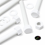 5x White PP Hex Head Plastic Screws & Bolts M20 x 150 mm, Nuts & Washers