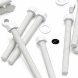 5x White PP Hex Head Plastic Screws & Bolts M16 x 150 mm, Nuts & Washers