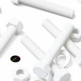 10x viti esagonali bianche in PP M10 x 60 mm, dadi e rondelle