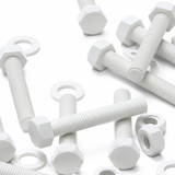 10x White PP Hex Head Plastic Screws & Bolts M10 x 60 mm, Nuts & Washers
