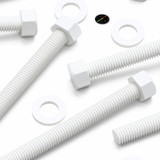 5x White PP Hex Head Plastic Screws & Bolts M12 x 150 mm, Nuts & Washers