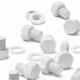 10x White PP Hex Head Plastic Screws & Bolts M16 x 20 mm, Nuts & Washers