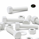 10x White PP Hex Head Plastic Screws & Bolts M12 x 50 mm, Nuts & Washers