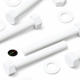 10x viti esagonali bianche in PP M10 x 70 mm, dadi e rondelle