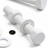 10x White PP Hex Head Plastic Screws & Bolts M10 x 70 mm, Nuts & Washers