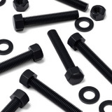 10x Black PP Hex Head Plastic Screws & Bolts M12 x 70 mm, Nuts & Washers