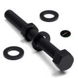 5x Black PP Hex Head Plastic Screws & Bolts M16 x 150 mm, Nuts & Washers