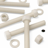 5x bulloni esagonali naturali in nylon PA66 M20 x 150 mm, dadi e rondelle