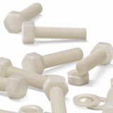 5x Natural Nylon Hex Head Plastic Screws & Bolts M16 x 65 mm, Nuts & Washers