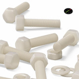 5x bulloni esagonali naturali in nylon PA66 M16 x 65 mm, dadi e rondelle