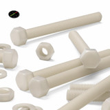 5x bulloni esagonali naturali in nylon PA66 M16 x 150 mm, dadi e rondelle