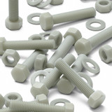 10x Natural Glass Filled Nylon Hex Head Screws M10 x 50 mm, Nuts & Washers