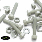 10x Natural Glass Filled Nylon Hex Head Screws M10 x 50 mm, Nuts & Washers