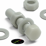 10x Natural Glass Filled Nylon Hex Head Screws M10 x 50 mm, Nuts & Washers