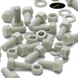 10x Natural Glass Filled Nylon Hex Head Screws M12 x 30 mm, Nuts & Washers