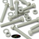 10x Natural Glass Filled Nylon Hex Head Screws M10 x 70 mm, Nuts & Washers