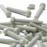 10x Natural Glass Filled Nylon Hex Head Screws M10 x 70 mm, Nuts & Washers