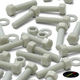 10x Natural Glass Filled Nylon Hex Head Screws M12 x 50 mm, Nuts & Washers