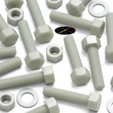 10x Natural Glass Filled Nylon Hex Head Screws M12 x 50 mm, Nuts & Washers
