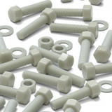 10x Natural Glass Filled Nylon Hex Head Screws M12 x 50 mm, Nuts & Washers