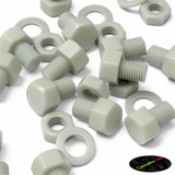 10x Natural Glass Filled Nylon Hex Head Screws M16 x 20 mm, Nuts & Washers