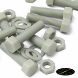 5x Natural Glass Filled Nylon Hex Head Screws M16 x 65 mm, Nuts & Washers