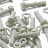 50x Natural Glass Filled Nylon Hex Head Screws M4 x 20 mm, Nuts & Washers