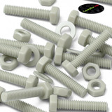 50x Natural Glass Filled Nylon Hex Head Screws M4 x 20 mm, Nuts & Washers
