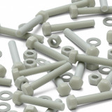 20x Natural Glass Filled Nylon Hex Head Screws M8 x 50 mm, Nuts & Washers