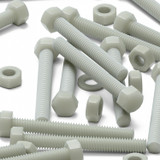 20x Natural Glass Filled Nylon Hex Head Screws M6 x 70 mm, Nuts & Washers