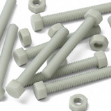 20x Natural Glass Filled Nylon Hex Head Screws M6 x 70 mm, Nuts & Washers