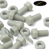 20x Natural Glass Filled Nylon Hex Head Screws M10 x 20 mm, Nuts & Washers