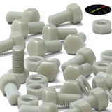 20x Natural Glass Filled Nylon Hex Head Screws M10 x 20 mm, Nuts & Washers