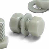 20x Natural Glass Filled Nylon Hex Head Screws M10 x 20 mm, Nuts & Washers